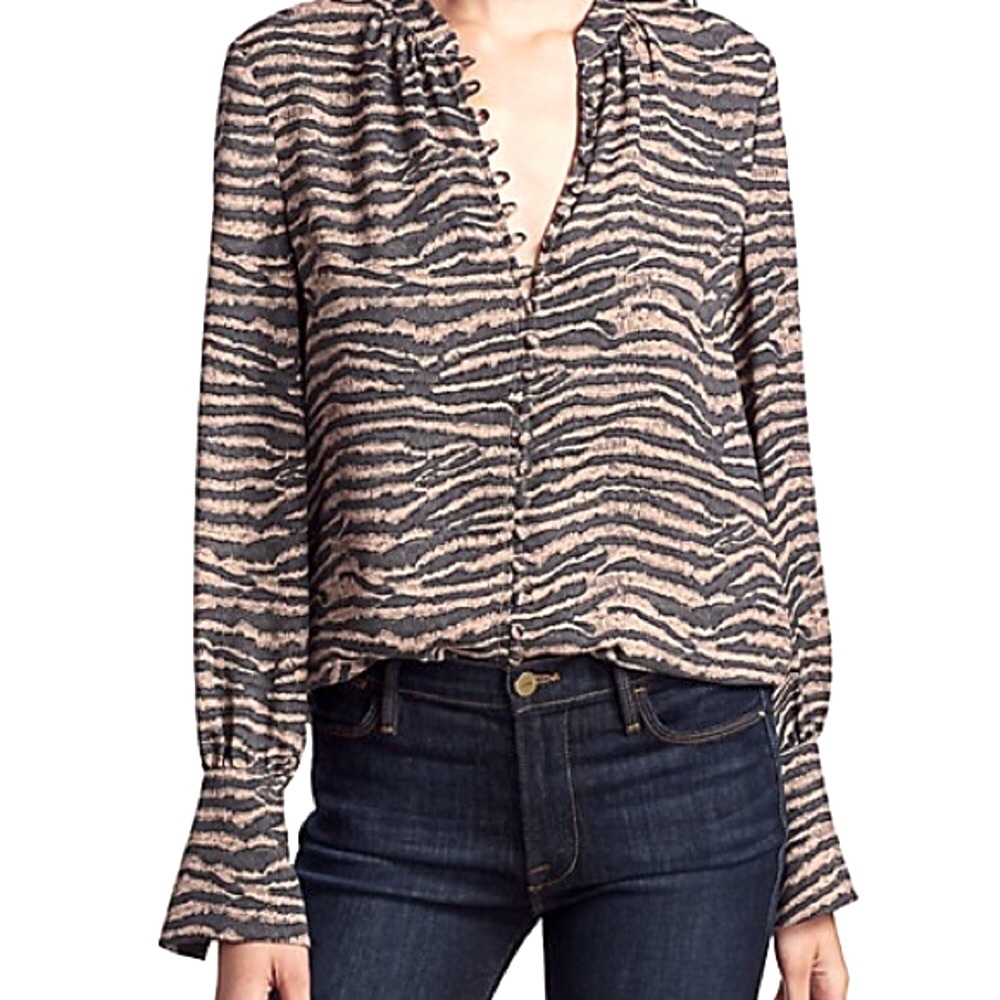 Joie Silk Tariana Button Down Blouse in Ginger